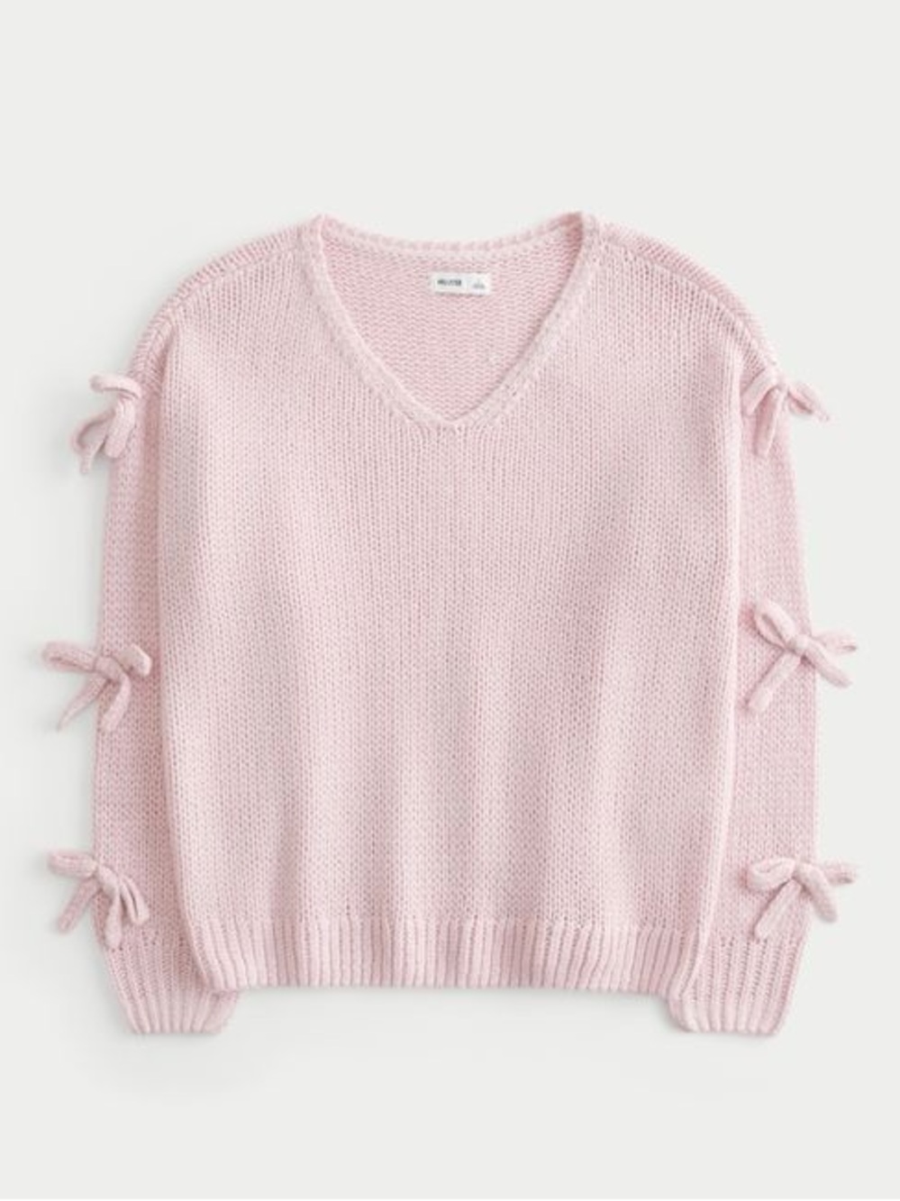 Hollister Pastel Pink V-Neck Sweater with Sleeve Bows